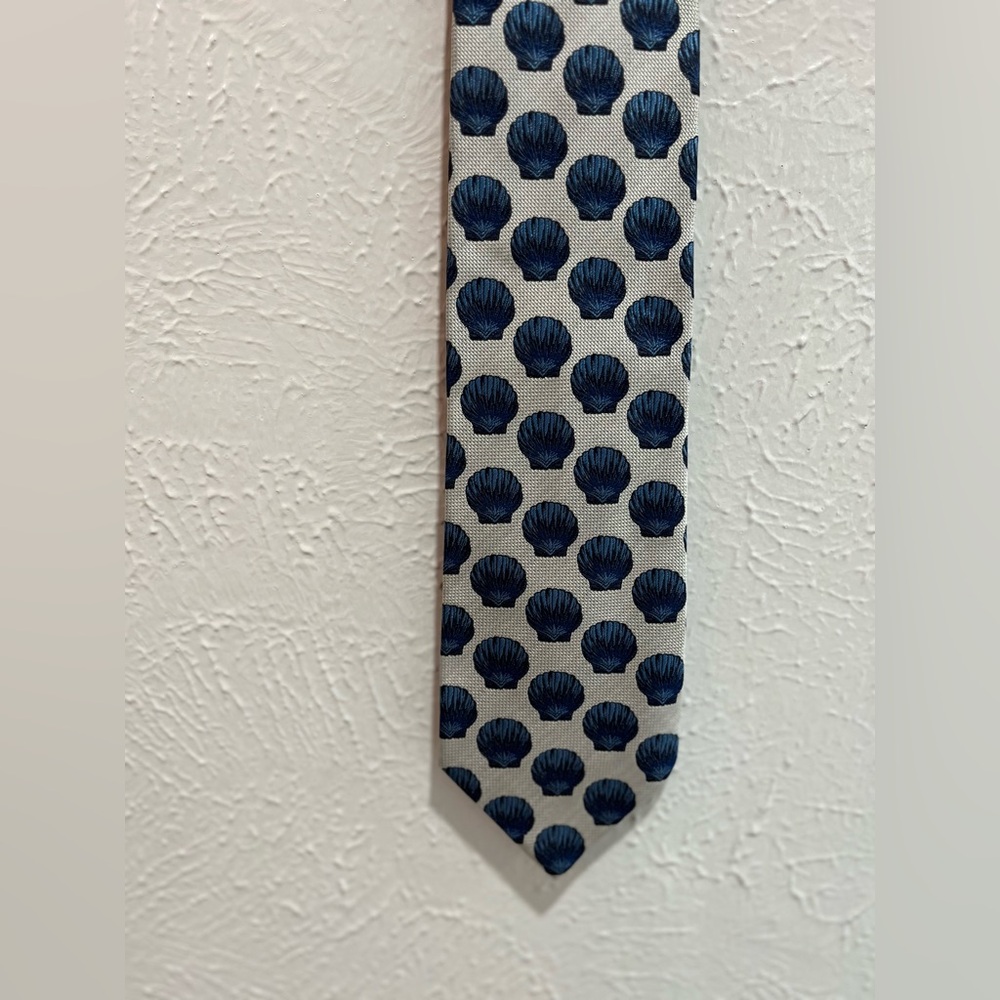 BOTTEGA VENETA SHELL PRINT MENS SILK NECKTIE Blue Beige